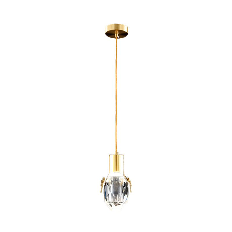 LED Mini Suspension Lighting Modern Water Drop Clear Beveled Crystal Pendant in Gold with Dragonfly Ornaments Clearhalo 'Ceiling Lights' 'Modern Pendants' 'Modern' 'Pendant Lights' 'Pendants' Lighting' 1399720