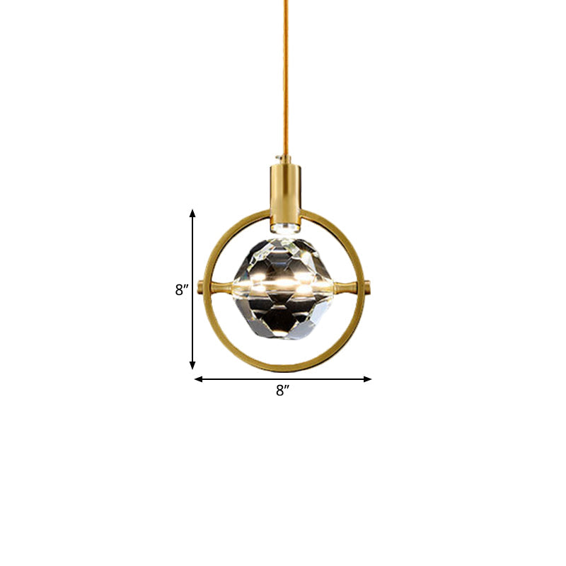 Ball Clear Crystal Hanging Lamp Kit Contemporary LED Bedroom Annular Suspension Light in Gold Clearhalo 'Ceiling Lights' 'Modern Pendants' 'Modern' 'Pendant Lights' 'Pendants' Lighting' 1399726