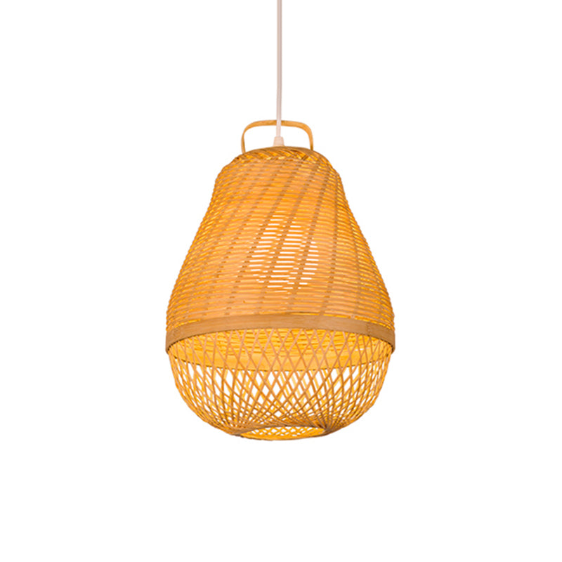 Bird Cage Bamboo Hanging Light Asian Style 1 Light Beige Drop Ceiling Light for Dining Room Clearhalo 'Ceiling Lights' 'Pendant Lights' 'Pendants' Lighting' 139973