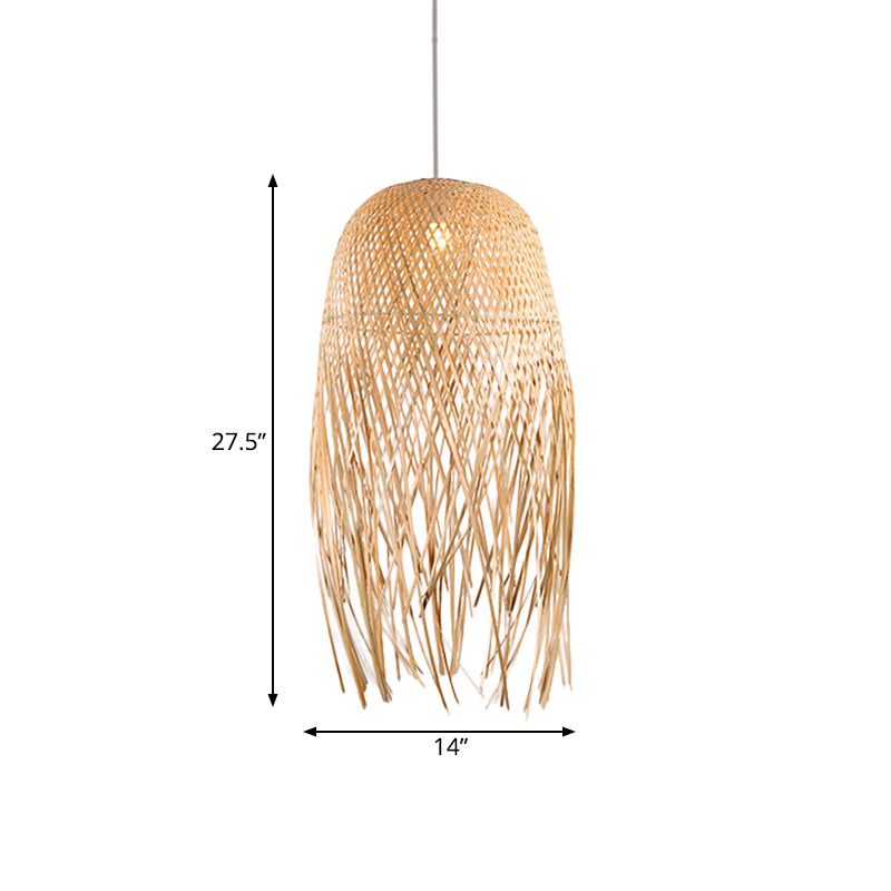 Dome Hand-Woven Bamboo Pendant Light Asian Style 1 Light Beige Suspension Lamp for Restaurant Clearhalo 'Ceiling Lights' 'Pendant Lights' 'Pendants' Lighting' 139982