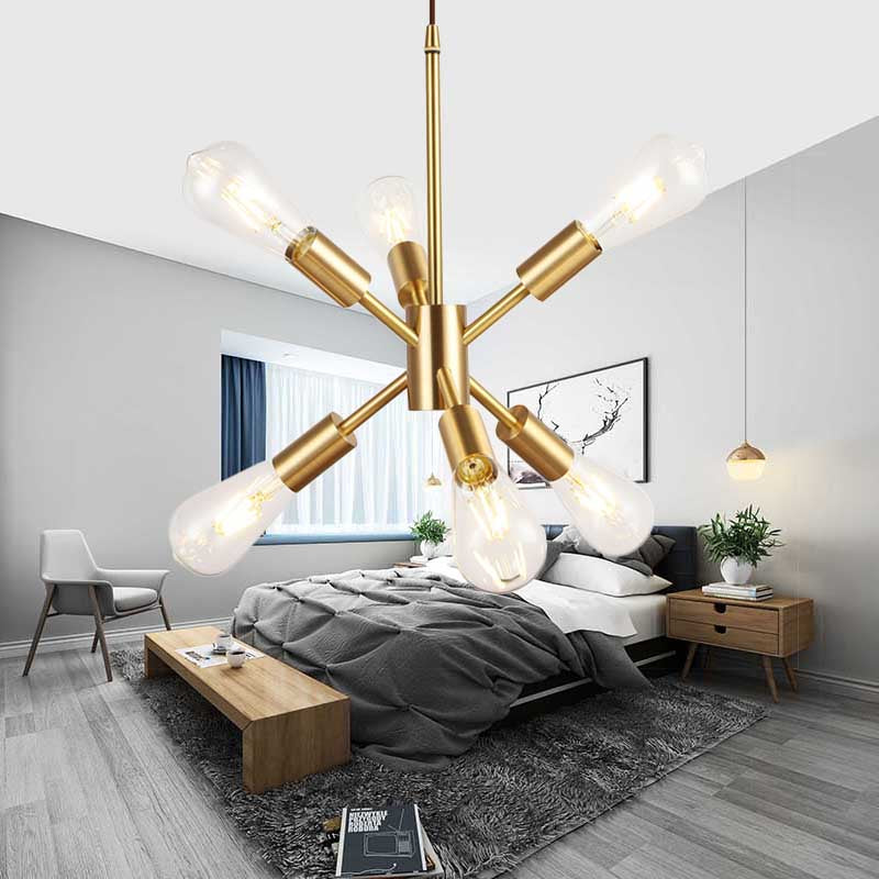 Sputnik Bedroom Hanging Ceiling Light Loft Style Metallic Multi Light Brass Finish Pendant Light Brass Clearhalo 'Cast Iron' 'Ceiling Lights' 'Chandeliers' 'Industrial Chandeliers' 'Industrial' 'Metal' 'Middle Century Chandeliers' 'Rustic Chandeliers' 'Tiffany' Lighting' 139983