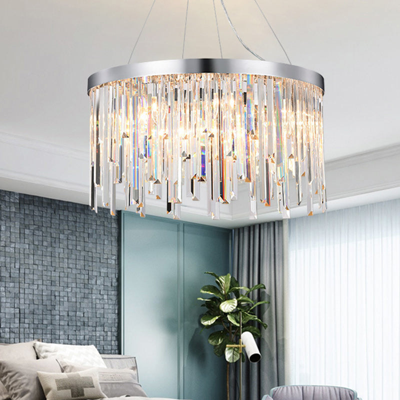 2/6 Bulbs Hanging Lamp Kit Contemporary Round Clear Crystal Prisms Chandelier Lighting, 8