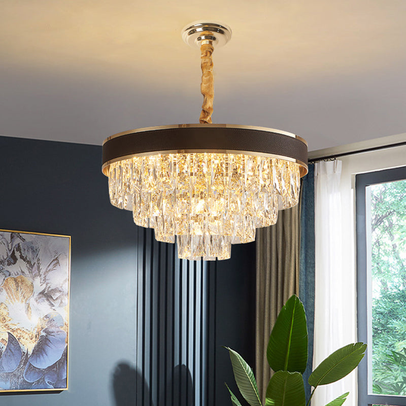 Tapered Clear Crystal Blocks Ceiling Chandelier Modern 8/10 Heads Sitting Room Suspension Lamp, 18