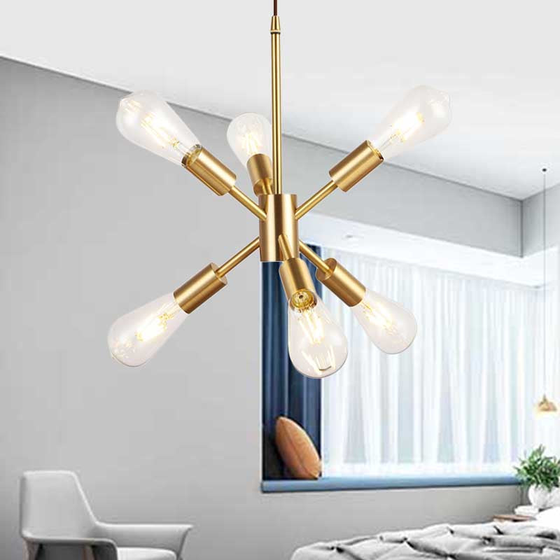 Sputnik Bedroom Hanging Ceiling Light Loft Style Metallic Multi Light Brass Finish Pendant Light Clearhalo 'Cast Iron' 'Ceiling Lights' 'Chandeliers' 'Industrial Chandeliers' 'Industrial' 'Metal' 'Middle Century Chandeliers' 'Rustic Chandeliers' 'Tiffany' Lighting' 139984