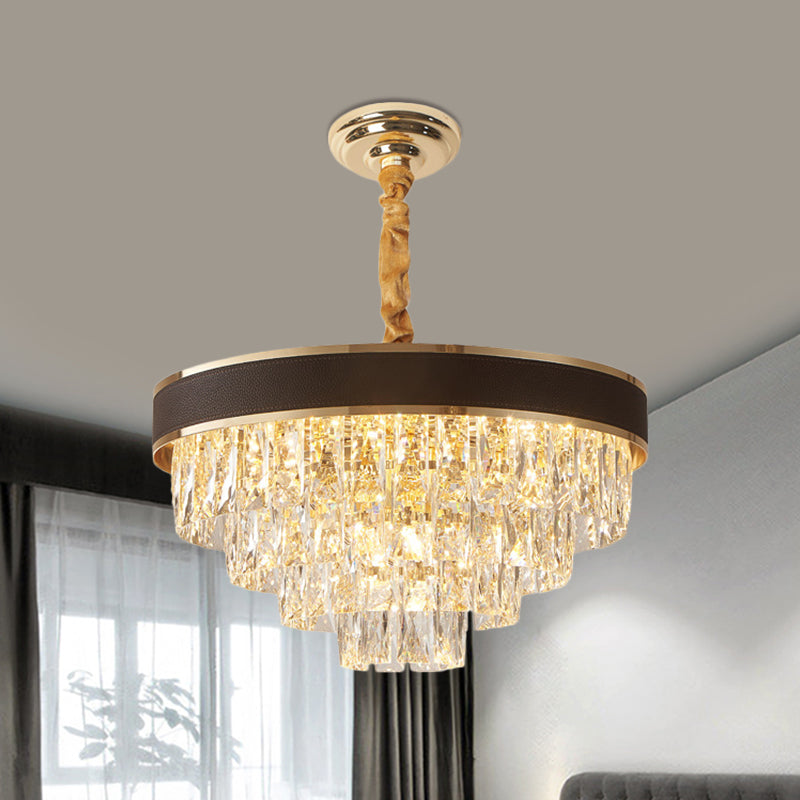 Tapered Clear Crystal Blocks Ceiling Chandelier Modern 8/10 Heads Sitting Room Suspension Lamp, 18