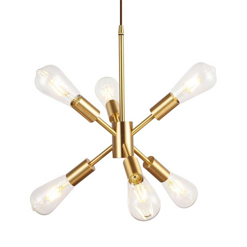 Sputnik Bedroom Hanging Ceiling Light Loft Style Metallic Multi Light Brass Finish Pendant Light Clearhalo 'Cast Iron' 'Ceiling Lights' 'Chandeliers' 'Industrial Chandeliers' 'Industrial' 'Metal' 'Middle Century Chandeliers' 'Rustic Chandeliers' 'Tiffany' Lighting' 139985