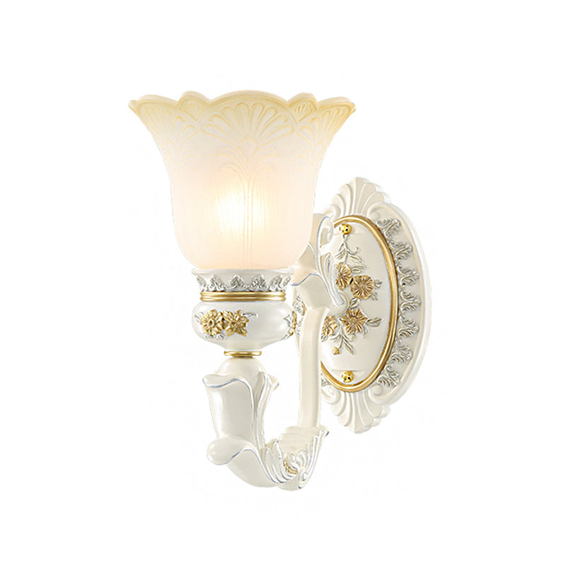 Flared Pattern Glass Sconce Lighting Antiqued 1/2-Light Dining Room Wall Mount Light Fixture in White Clearhalo 'Wall Lamps & Sconces' 'Wall Lights' Lighting' 1400273