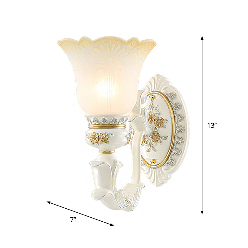 Flared Pattern Glass Sconce Lighting Antiqued 1/2-Light Dining Room Wall Mount Light Fixture in White Clearhalo 'Wall Lamps & Sconces' 'Wall Lights' Lighting' 1400274