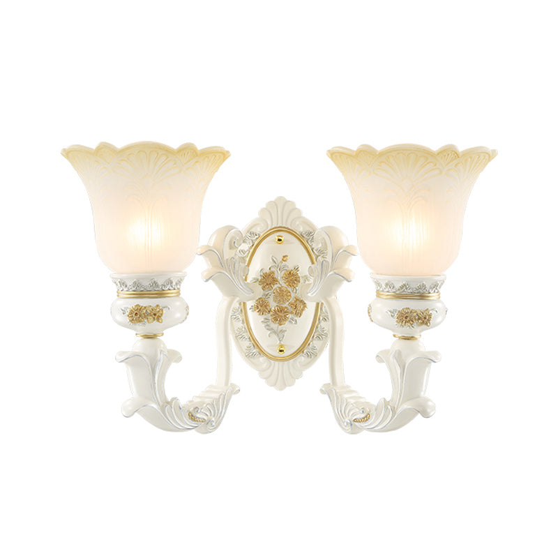 Flared Pattern Glass Sconce Lighting Antiqued 1/2-Light Dining Room Wall Mount Light Fixture in White Clearhalo 'Wall Lamps & Sconces' 'Wall Lights' Lighting' 1400278