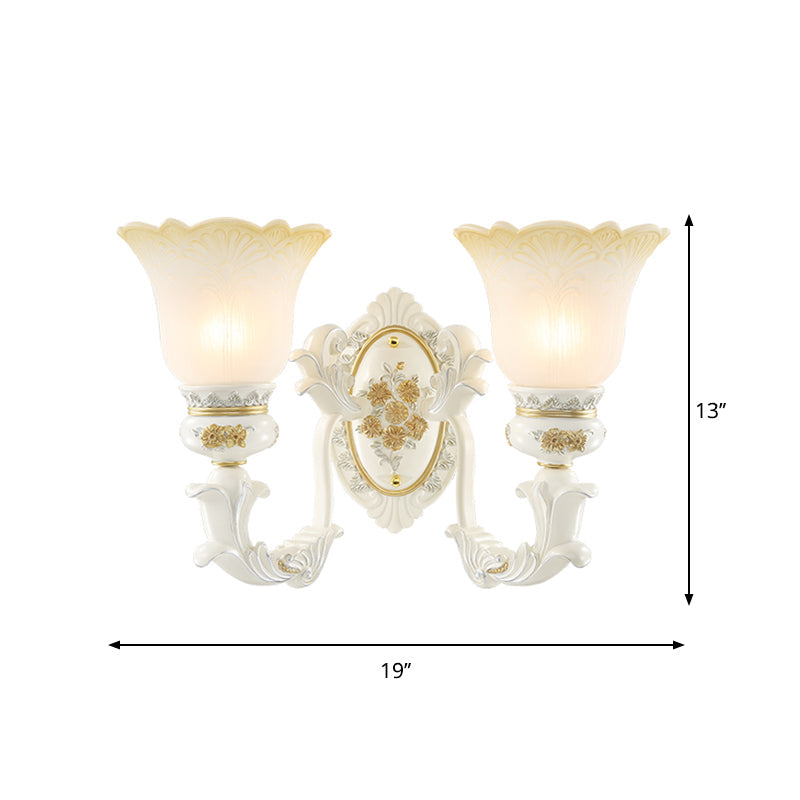 Flared Pattern Glass Sconce Lighting Antiqued 1/2-Light Dining Room Wall Mount Light Fixture in White Clearhalo 'Wall Lamps & Sconces' 'Wall Lights' Lighting' 1400279