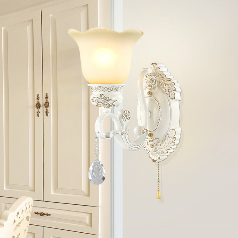 White Scalloped Wall Lighting Traditional Ivory Glass 1/2-Bulb Dining Room Sconce Light Fixture Clearhalo 'Wall Lamps & Sconces' 'Wall Lights' Lighting' 1400303