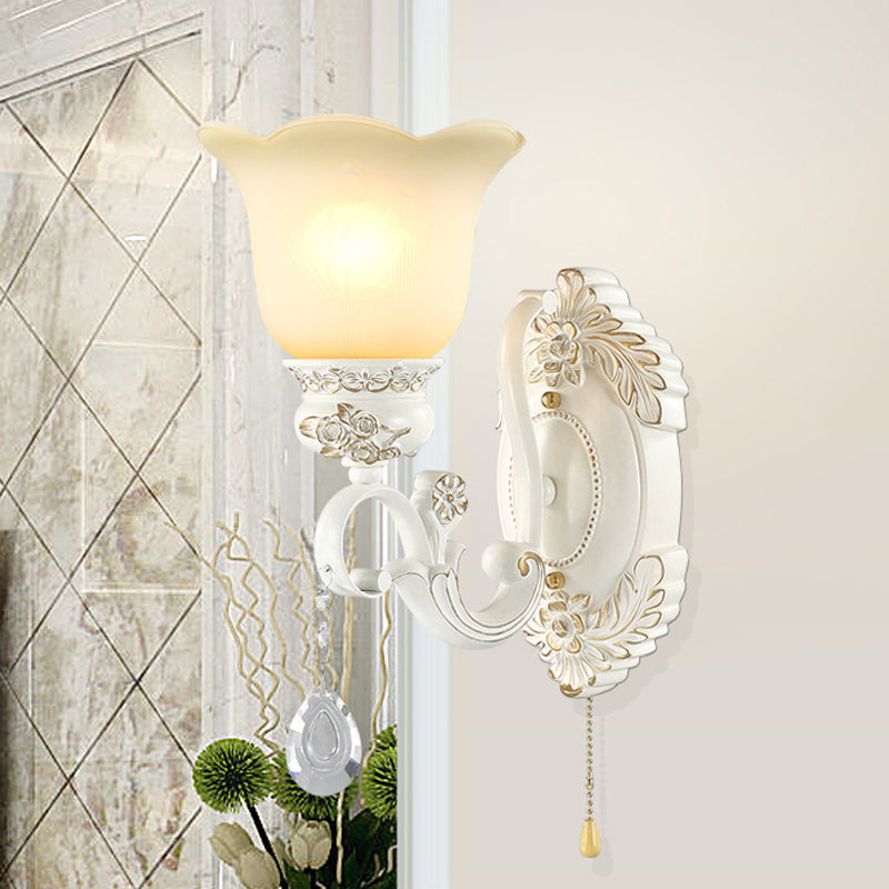 White Scalloped Wall Lighting Traditional Ivory Glass 1/2-Bulb Dining Room Sconce Light Fixture Clearhalo 'Wall Lamps & Sconces' 'Wall Lights' Lighting' 1400304