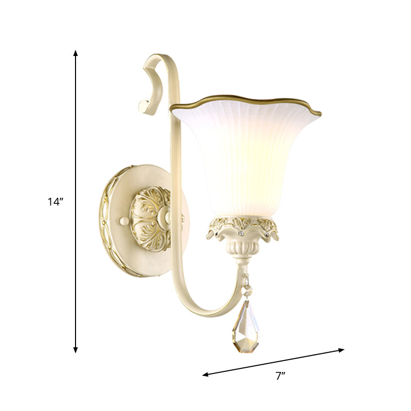 Single-Bulb Wall Sconce Lighting Antiqued Morning Glory Opaline Glass Wall Light in White Clearhalo 'Wall Lamps & Sconces' 'Wall Lights' Lighting' 1400319