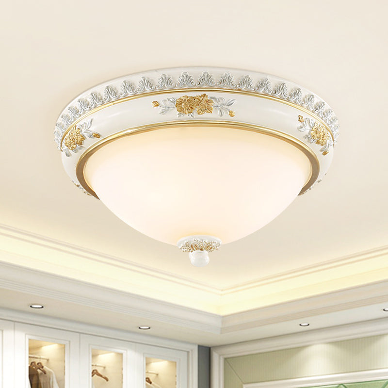 White 2/3 Heads Ceiling Flush Traditional Milk Glass Dome Flushmount Lighting for Bedroom, 13