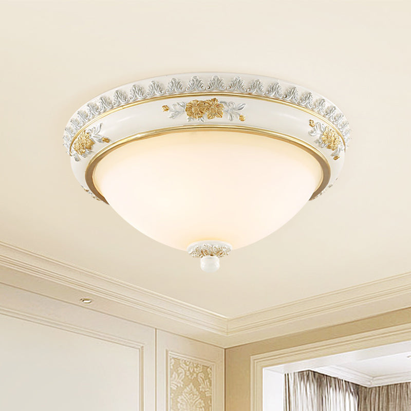 White 2/3 Heads Ceiling Flush Traditional Milk Glass Dome Flushmount Lighting for Bedroom, 13