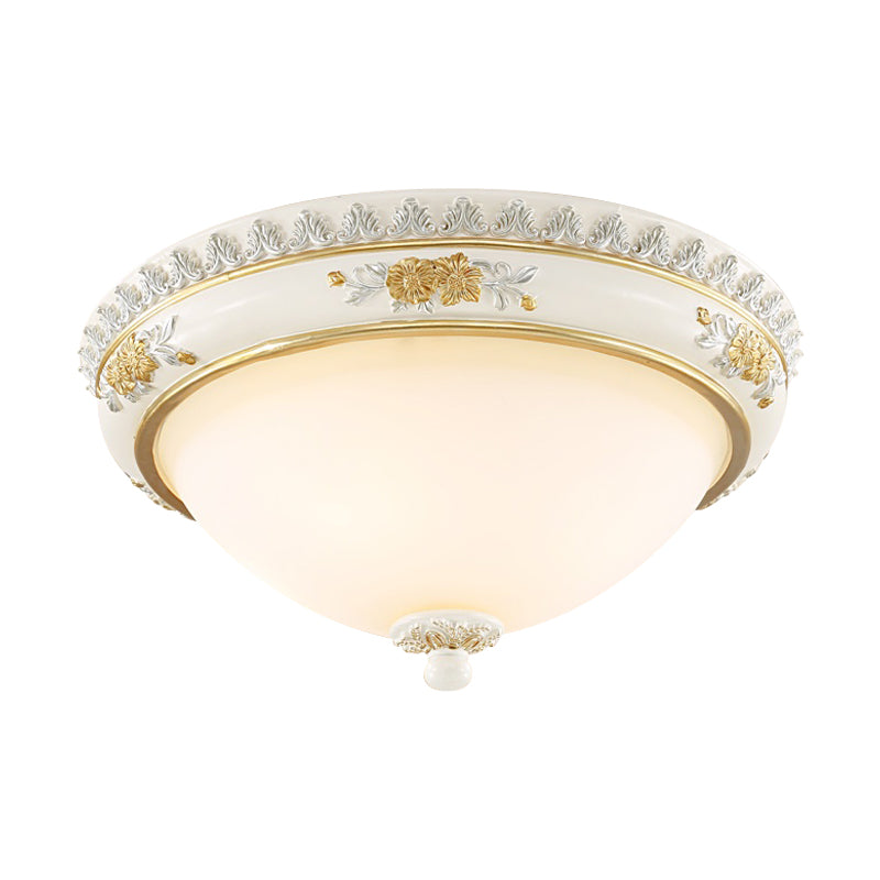 White 2/3 Heads Ceiling Flush Traditional Milk Glass Dome Flushmount Lighting for Bedroom, 13