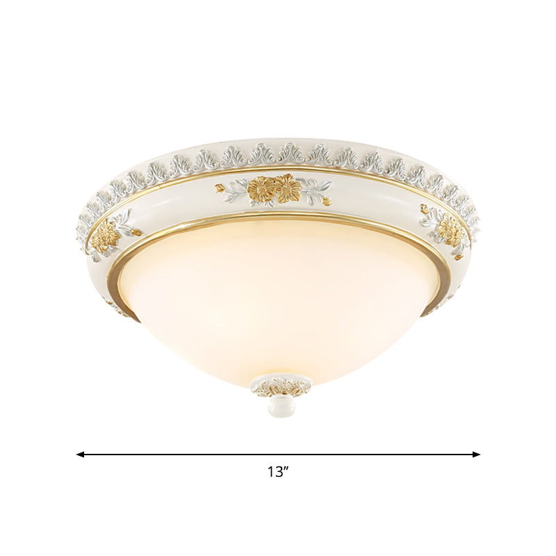 White 2/3 Heads Ceiling Flush Traditional Milk Glass Dome Flushmount Lighting for Bedroom, 13