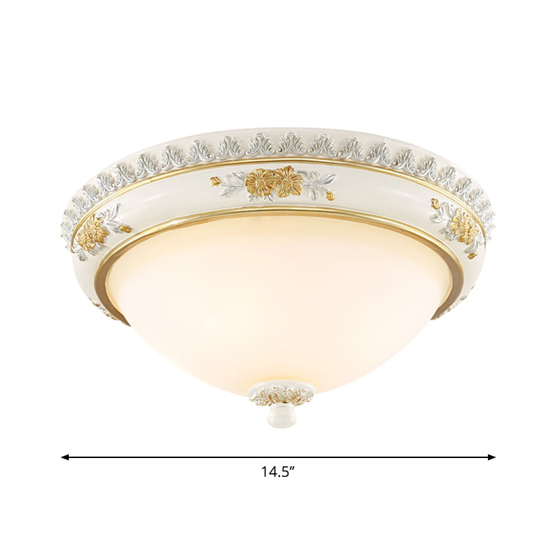 White 2/3 Heads Ceiling Flush Traditional Milk Glass Dome Flushmount Lighting for Bedroom, 13