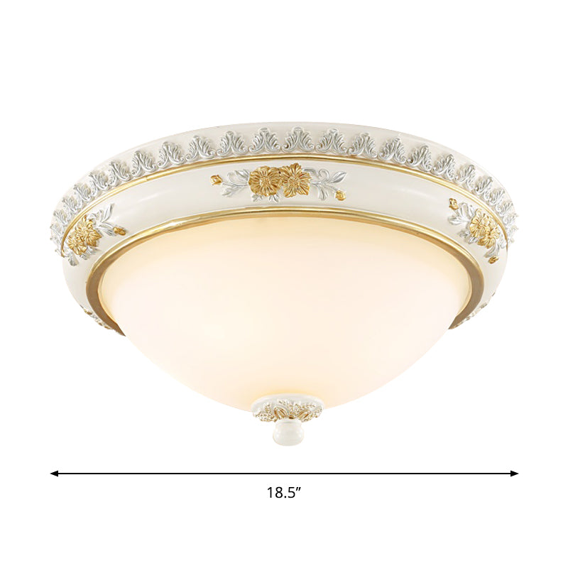 White 2/3 Heads Ceiling Flush Traditional Milk Glass Dome Flushmount Lighting for Bedroom, 13