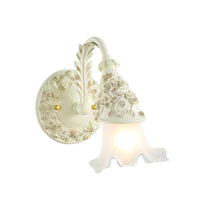 Ruffled Bath Vanity Wall Sconce Antique Frosted Glass 1/2/3-Bulb White Wall Mount Light Fixture Clearhalo 'Vanity Lights' 'Wall Lights' Lighting' 1400473