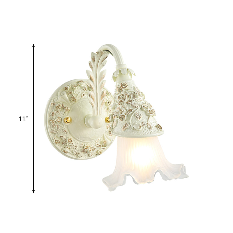 Ruffled Bath Vanity Wall Sconce Antique Frosted Glass 1/2/3-Bulb White Wall Mount Light Fixture Clearhalo 'Vanity Lights' 'Wall Lights' Lighting' 1400474