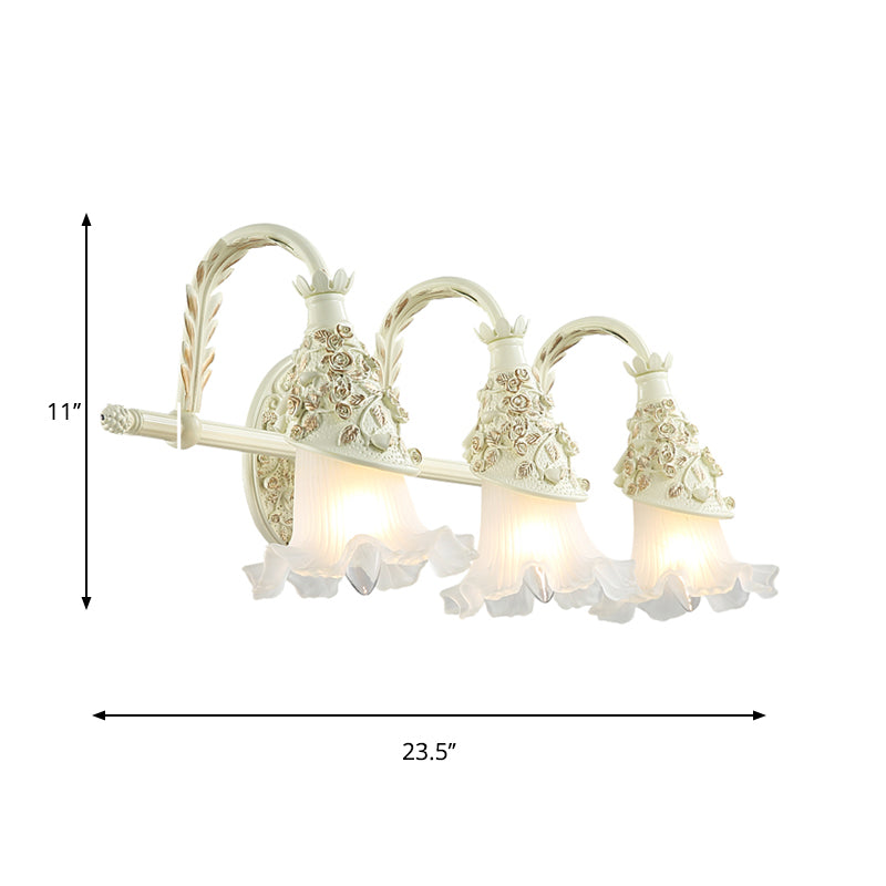 Ruffled Bath Vanity Wall Sconce Antique Frosted Glass 1/2/3-Bulb White Wall Mount Light Fixture Clearhalo 'Vanity Lights' 'Wall Lights' Lighting' 1400484