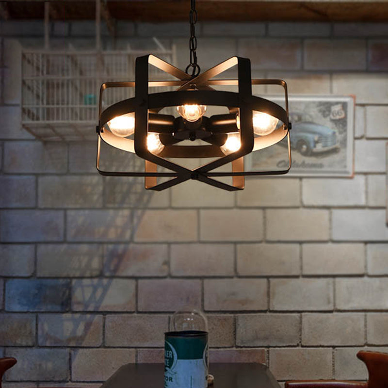 Retro Loft Caged Chandelier Light Fixture 5 Lights Iron Pendant Light in Black for Dining Room Black Clearhalo 'Cast Iron' 'Ceiling Lights' 'Chandeliers' 'Industrial Chandeliers' 'Industrial' 'Metal' 'Middle Century Chandeliers' 'Rustic Chandeliers' 'Tiffany' Lighting' 1400664