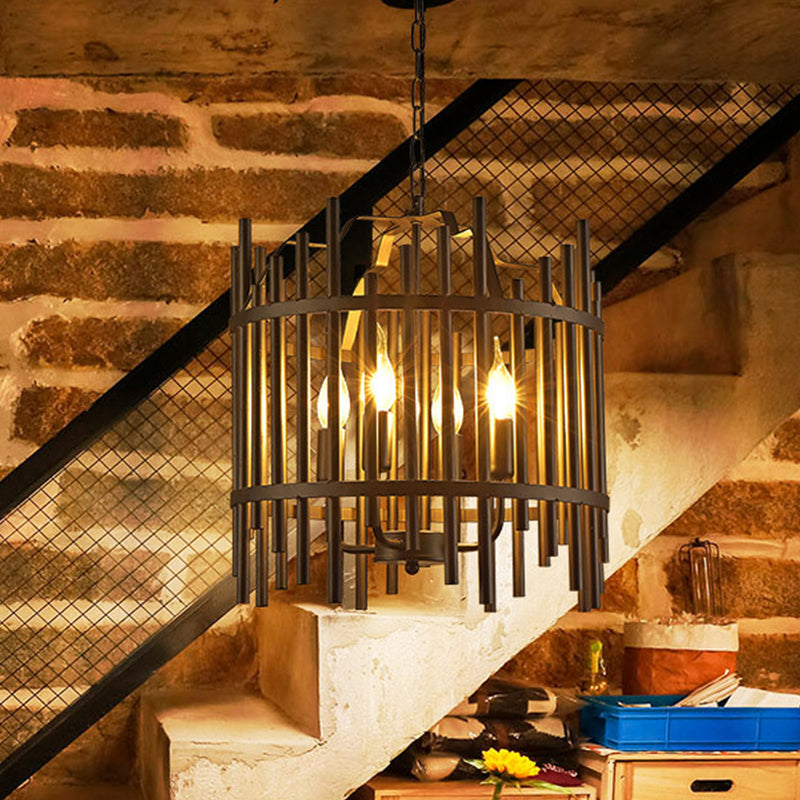 Black Caged Chandelier Pendant Light Vintage Industrial Metal 4 Heads Restaurant Chandelier Light Black Clearhalo 'Cast Iron' 'Ceiling Lights' 'Chandeliers' 'Industrial Chandeliers' 'Industrial' 'Metal' 'Middle Century Chandeliers' 'Rustic Chandeliers' 'Tiffany' Lighting' 1400669