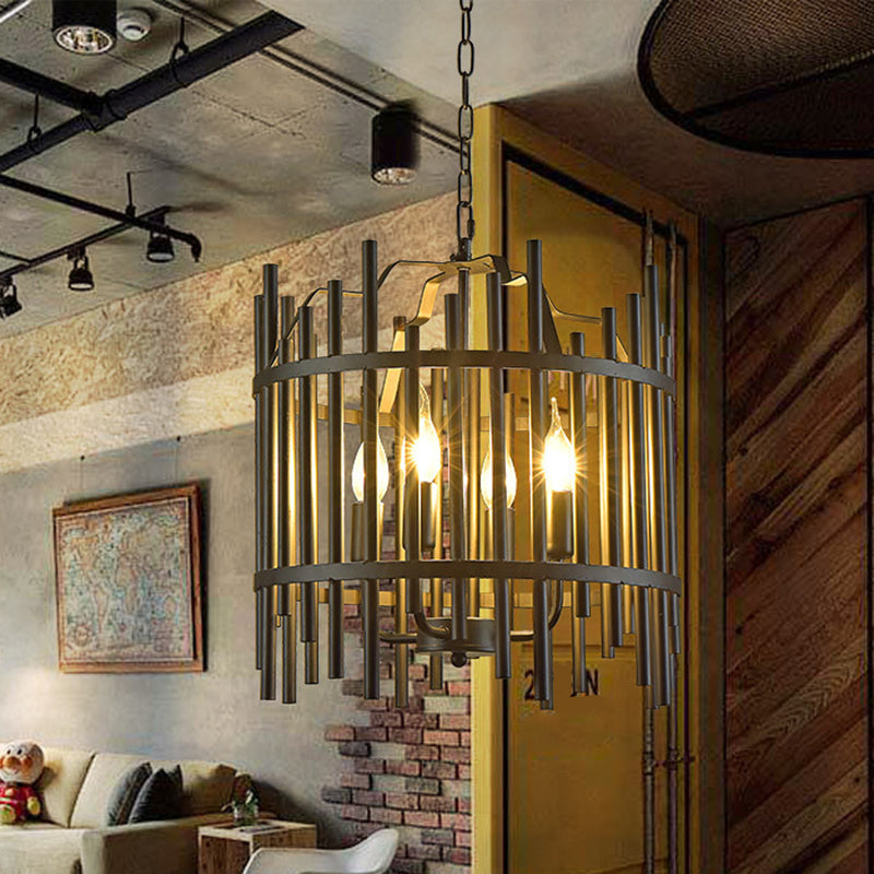 Black Caged Chandelier Pendant Light Vintage Industrial Metal 4 Heads Restaurant Chandelier Light Clearhalo 'Cast Iron' 'Ceiling Lights' 'Chandeliers' 'Industrial Chandeliers' 'Industrial' 'Metal' 'Middle Century Chandeliers' 'Rustic Chandeliers' 'Tiffany' Lighting' 1400671