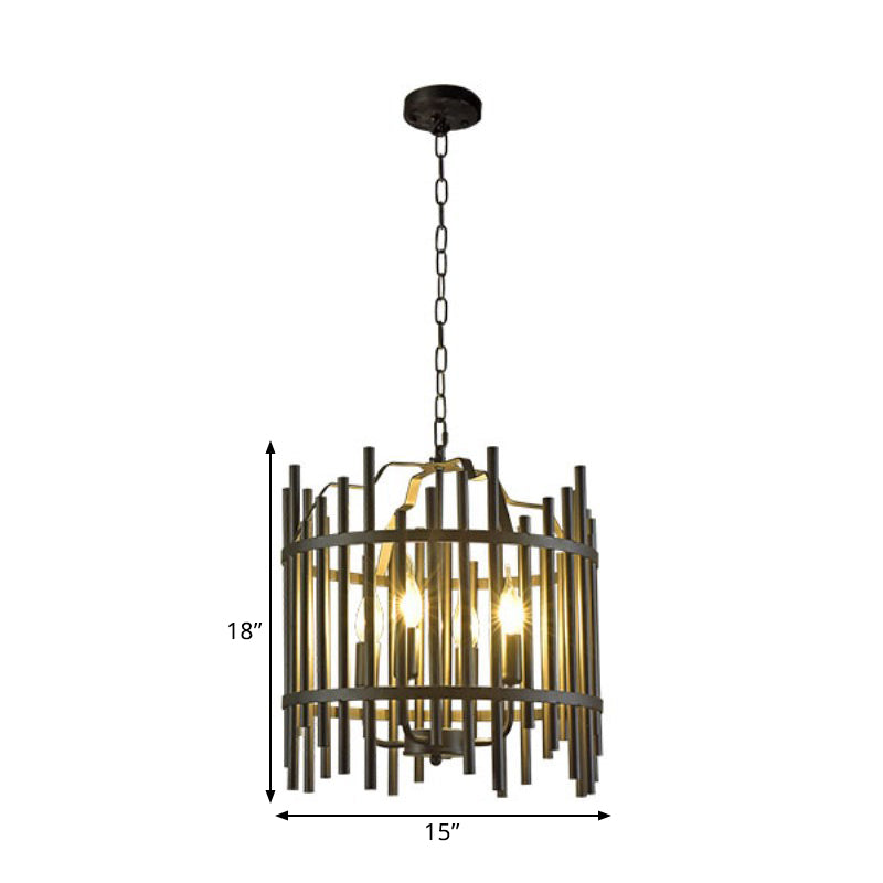 Black Caged Chandelier Pendant Light Vintage Industrial Metal 4 Heads Restaurant Chandelier Light Clearhalo 'Cast Iron' 'Ceiling Lights' 'Chandeliers' 'Industrial Chandeliers' 'Industrial' 'Metal' 'Middle Century Chandeliers' 'Rustic Chandeliers' 'Tiffany' Lighting' 1400673