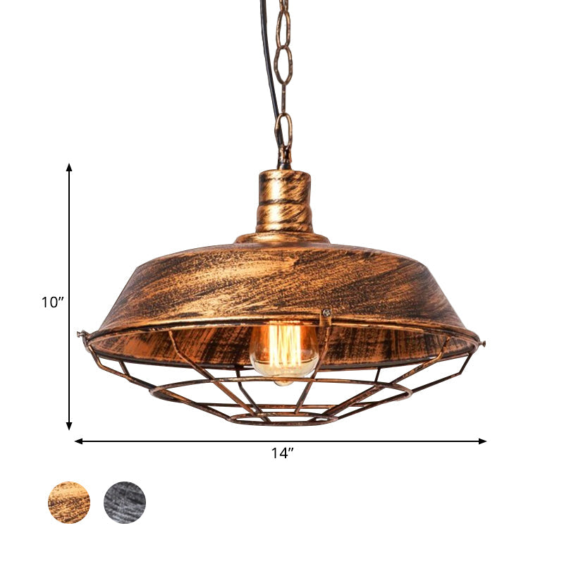 Barn Shade Cloth Shop Pendant Lamp Vintage Style Metallic 1 Bulb Bronze/Silver Hanging Light Fixture Clearhalo 'Art Deco Pendants' 'Cast Iron' 'Ceiling Lights' 'Ceramic' 'Crystal' 'Industrial Pendants' 'Industrial' 'Metal' 'Middle Century Pendants' 'Pendant Lights' 'Pendants' 'Tiffany' Lighting' 1400786