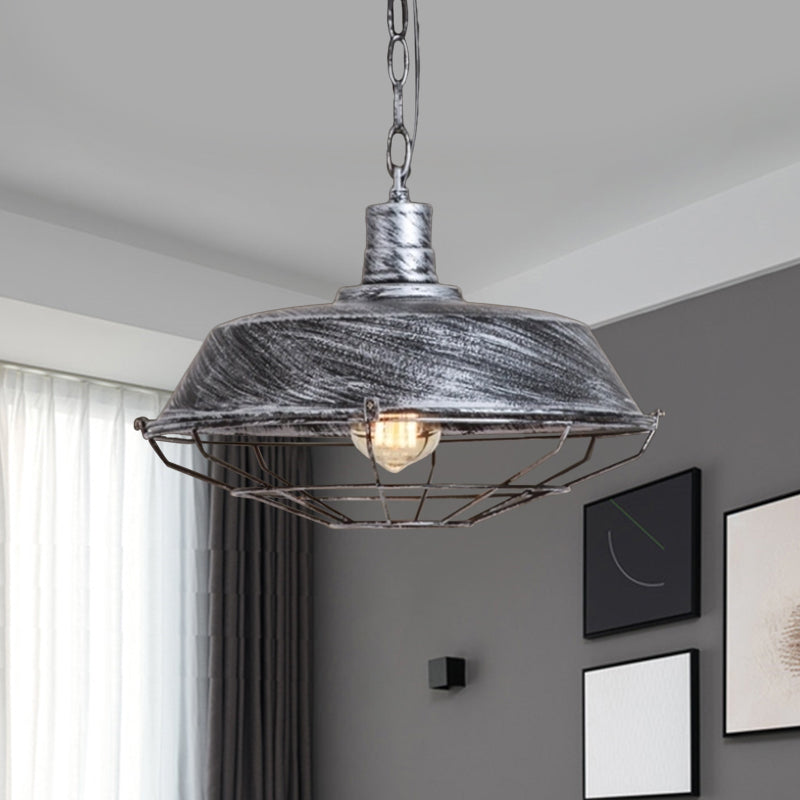 Barn Shade Cloth Shop Pendant Lamp Vintage Style Metallic 1 Bulb Bronze/Silver Hanging Light Fixture Clearhalo 'Art Deco Pendants' 'Cast Iron' 'Ceiling Lights' 'Ceramic' 'Crystal' 'Industrial Pendants' 'Industrial' 'Metal' 'Middle Century Pendants' 'Pendant Lights' 'Pendants' 'Tiffany' Lighting' 1400788