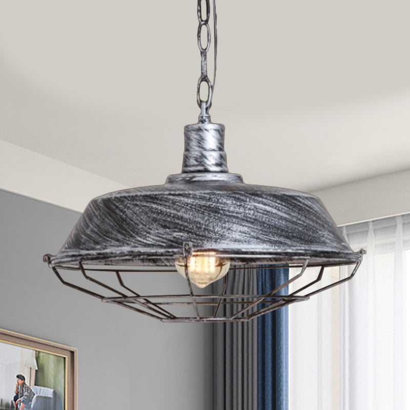 Barn Shade Cloth Shop Pendant Lamp Vintage Style Metallic 1 Bulb Bronze/Silver Hanging Light Fixture Clearhalo 'Art Deco Pendants' 'Cast Iron' 'Ceiling Lights' 'Ceramic' 'Crystal' 'Industrial Pendants' 'Industrial' 'Metal' 'Middle Century Pendants' 'Pendant Lights' 'Pendants' 'Tiffany' Lighting' 1400789