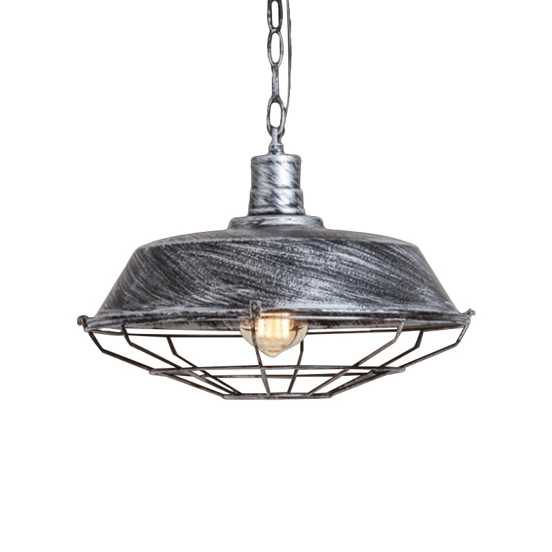 Barn Shade Cloth Shop Pendant Lamp Vintage Style Metallic 1 Bulb Bronze/Silver Hanging Light Fixture Clearhalo 'Art Deco Pendants' 'Cast Iron' 'Ceiling Lights' 'Ceramic' 'Crystal' 'Industrial Pendants' 'Industrial' 'Metal' 'Middle Century Pendants' 'Pendant Lights' 'Pendants' 'Tiffany' Lighting' 1400790