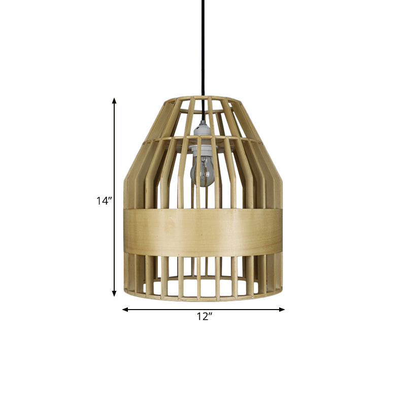 Japanese Bird Cage Pendant Light Fixture Wooden 1 Light Restaurant Hanging Ceiling Light in Yellow Clearhalo 'Ceiling Lights' 'Pendant Lights' 'Pendants' Lighting' 140084