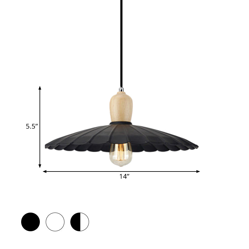 1 Light Scalloped Edge Hanging Lamp Vintage Stylish Black/White/Black Outer and White Inner Metal Pendant Light for Dining Table, 9