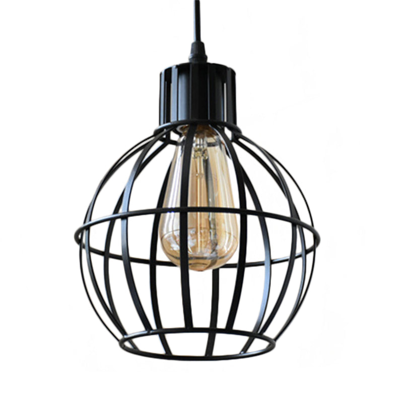 Globe Metal Hanging Light Industrial Single Light Dining Room Pendant Lamp in Black Clearhalo 'Art Deco Pendants' 'Black' 'Cast Iron' 'Ceiling Lights' 'Ceramic' 'Crystal' 'Industrial Pendants' 'Industrial' 'Metal' 'Middle Century Pendants' 'Pendant Lights' 'Pendants' 'Rustic Pendants' 'Tiffany' Lighting' 1401168