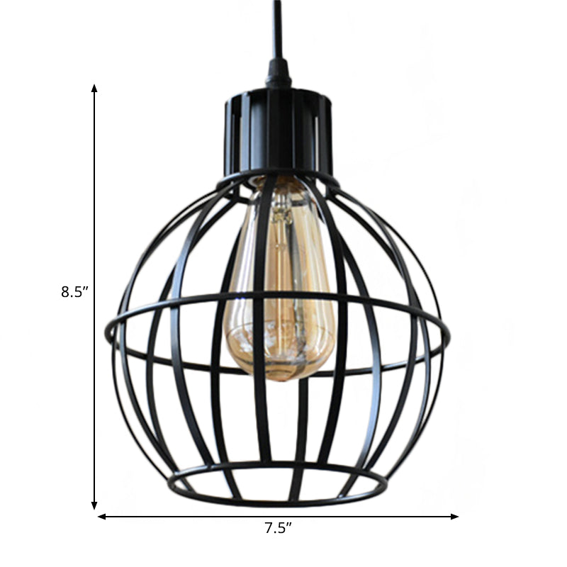 Globe Metal Hanging Light Industrial Single Light Dining Room Pendant Lamp in Black Clearhalo 'Art Deco Pendants' 'Black' 'Cast Iron' 'Ceiling Lights' 'Ceramic' 'Crystal' 'Industrial Pendants' 'Industrial' 'Metal' 'Middle Century Pendants' 'Pendant Lights' 'Pendants' 'Rustic Pendants' 'Tiffany' Lighting' 1401169