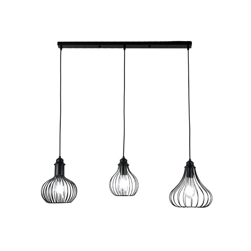 Vintage Onion Caged Hanging Light 3 Bulbs Metallic Pendant Light Fixture in Black for Restaurant Clearhalo 'Ceiling Lights' 'Modern Pendants' 'Modern' 'Pendant Lights' 'Pendants' Lighting' 1401309