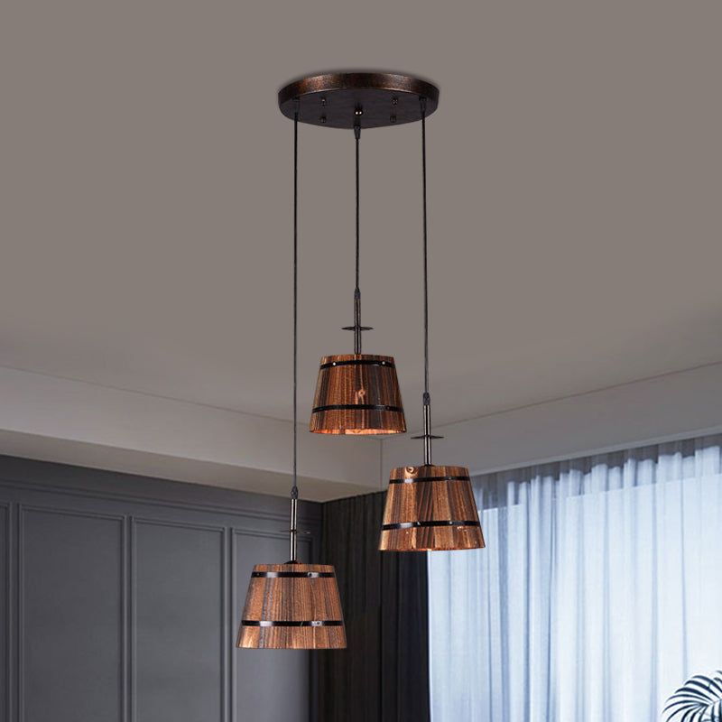 3-Bulb Bucket Pendant Light Rustic Stylish Wooden Hanging Lamp in Brown for Villa Clearhalo 'Art Deco Pendants' 'Black' 'Cast Iron' 'Ceiling Lights' 'Ceramic' 'Crystal' 'Industrial Pendants' 'Industrial' 'Metal' 'Middle Century Pendants' 'Pendant Lights' 'Pendants' 'Rustic Pendants' 'Tiffany' Lighting' 1401322