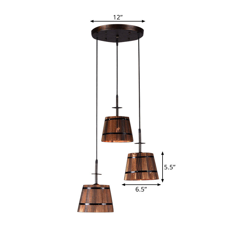 3-Bulb Bucket Pendant Light Rustic Stylish Wooden Hanging Lamp in Brown for Villa Clearhalo 'Art Deco Pendants' 'Black' 'Cast Iron' 'Ceiling Lights' 'Ceramic' 'Crystal' 'Industrial Pendants' 'Industrial' 'Metal' 'Middle Century Pendants' 'Pendant Lights' 'Pendants' 'Rustic Pendants' 'Tiffany' Lighting' 1401325