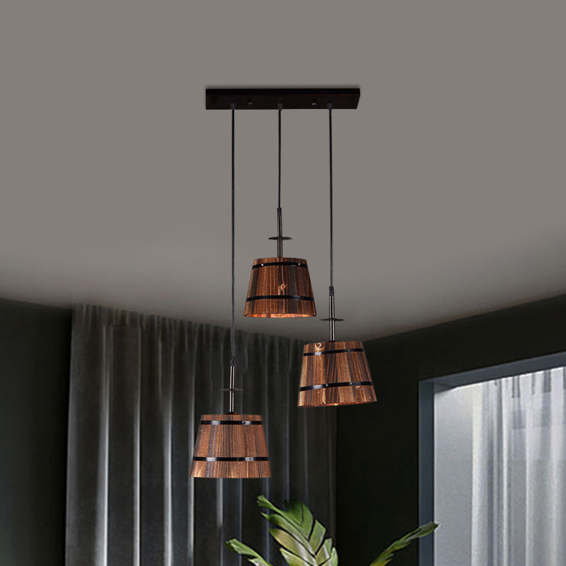 3-Bulb Bucket Pendant Light Rustic Stylish Wooden Hanging Lamp in Brown for Villa Clearhalo 'Art Deco Pendants' 'Black' 'Cast Iron' 'Ceiling Lights' 'Ceramic' 'Crystal' 'Industrial Pendants' 'Industrial' 'Metal' 'Middle Century Pendants' 'Pendant Lights' 'Pendants' 'Rustic Pendants' 'Tiffany' Lighting' 1401327