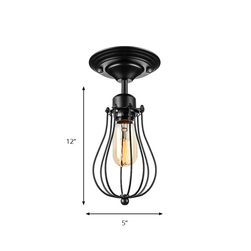 1 Head Bulb Shaped Ceiling Lamp Industrial Style Black Metal Semi-Flush Mount Ceiling Light for Dining Room Clearhalo 'Ceiling Lights' 'Close To Ceiling Lights' 'Close to ceiling' 'Semi-flushmount' Lighting' 140133