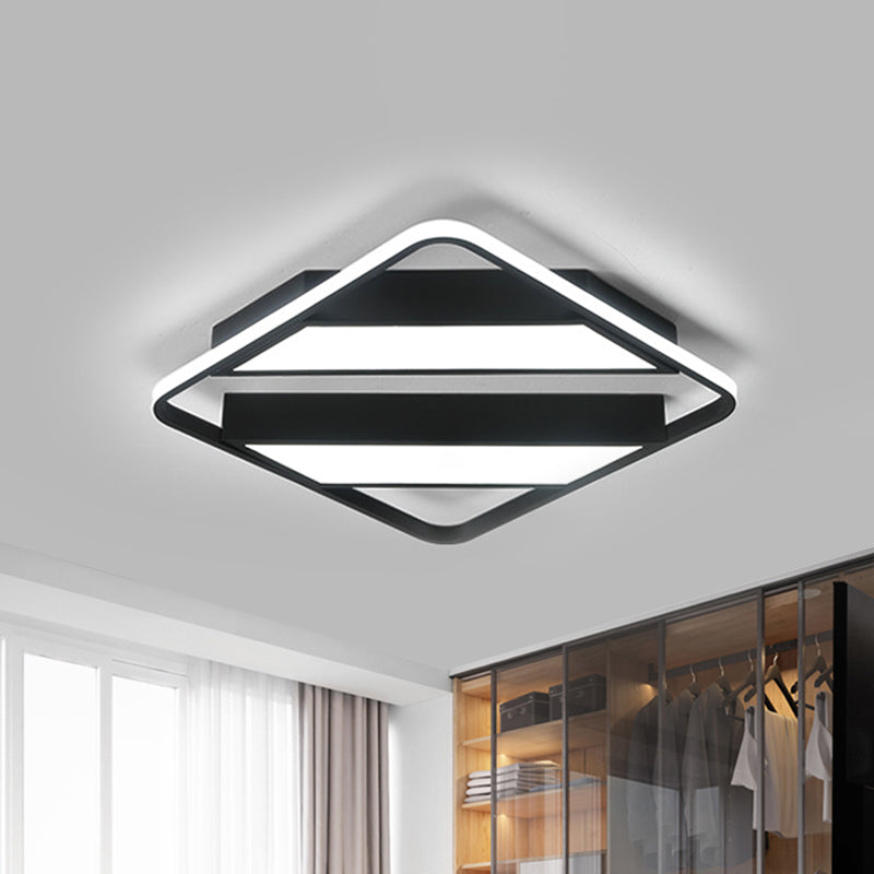 Symmetrical Trapezoid Shade Flush Light Fixture Modern Metal Integrated LED Black/White Ceiling Flush Mount for Bedroom in Warm/White Clearhalo 'Ceiling Lights' 'Close To Ceiling Lights' 'Close to ceiling' 'Flush mount' Lighting' 1401551