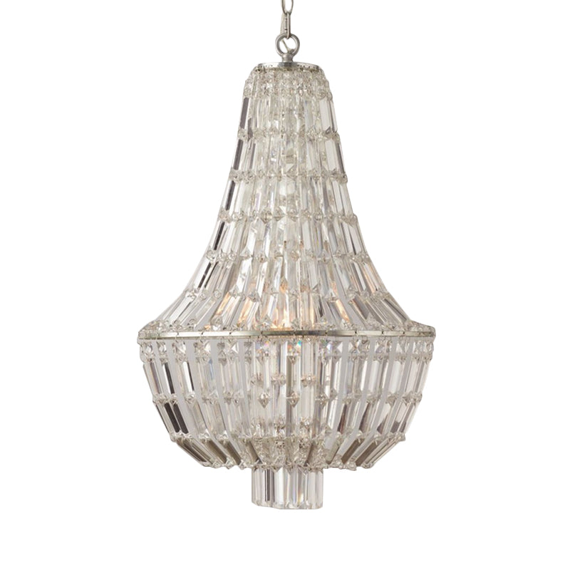 Victorian Empire Chandelier Lighting for Villa Stairwell Crystal 6 Lights Pendant Hanging Lamp in Silver Finish Clearhalo 'Ceiling Lights' 'Chandeliers' 'Modern Chandeliers' 'Modern' Lighting' 1401865