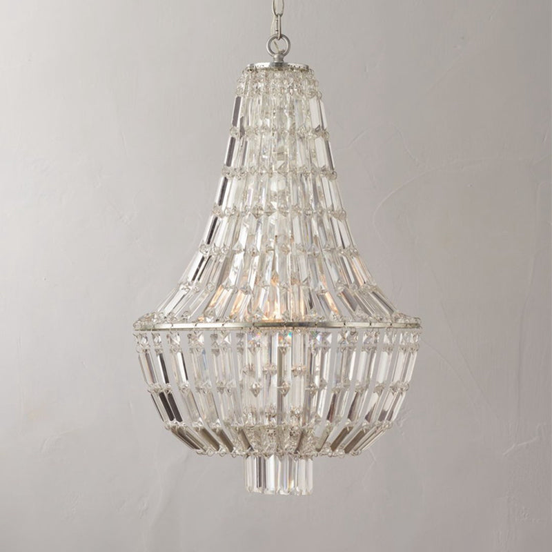 Victorian Empire Chandelier Lighting for Villa Stairwell Crystal 6 Lights Pendant Hanging Lamp in Silver Finish Clearhalo 'Ceiling Lights' 'Chandeliers' 'Modern Chandeliers' 'Modern' Lighting' 1401866
