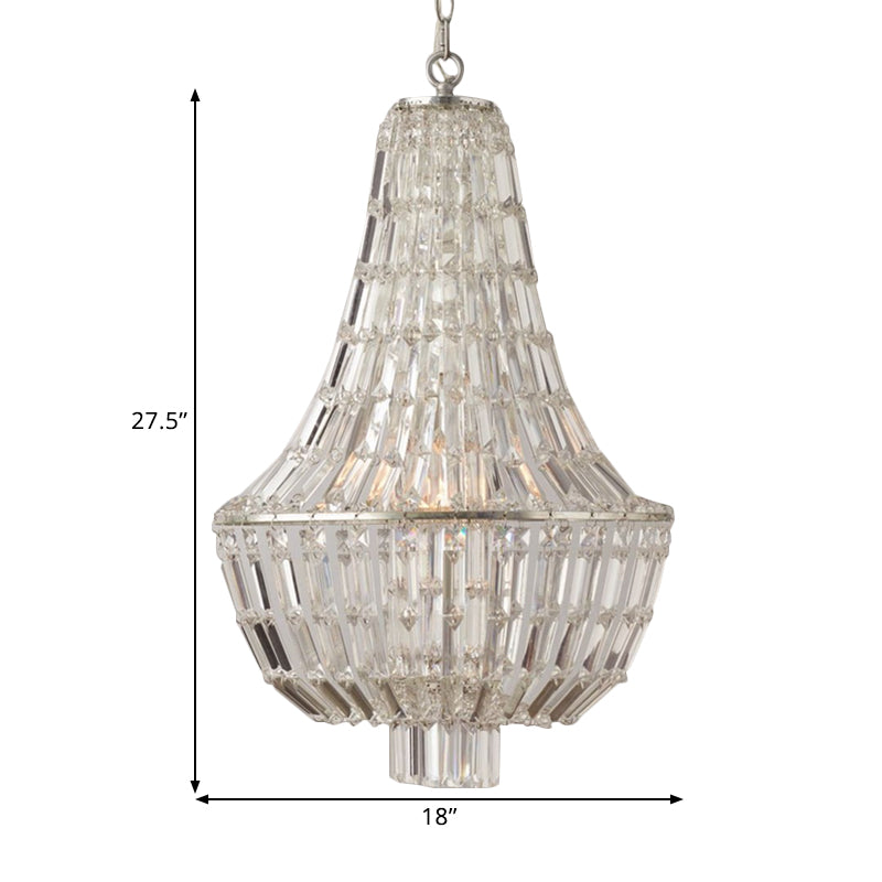 Victorian Empire Chandelier Lighting for Villa Stairwell Crystal 6 Lights Pendant Hanging Lamp in Silver Finish Clearhalo 'Ceiling Lights' 'Chandeliers' 'Modern Chandeliers' 'Modern' Lighting' 1401867