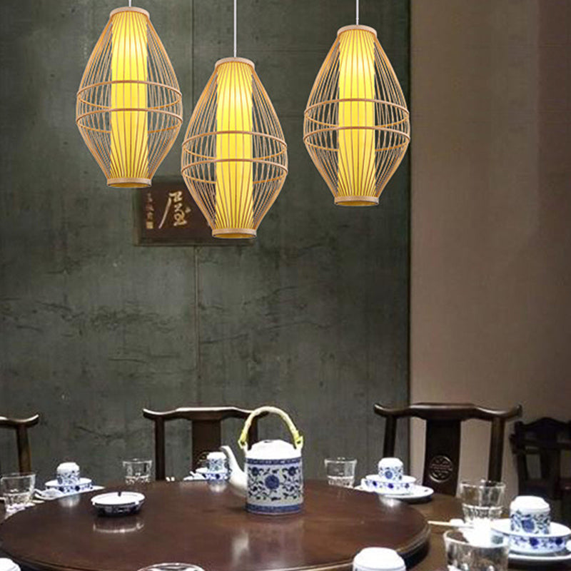 Beige Hand-Woven Hanging Light with Oval Shade Asian Style 1-Light Bamboo Pendant Lamp Clearhalo 'Ceiling Lights' 'Pendant Lights' 'Pendants' Lighting' 140223