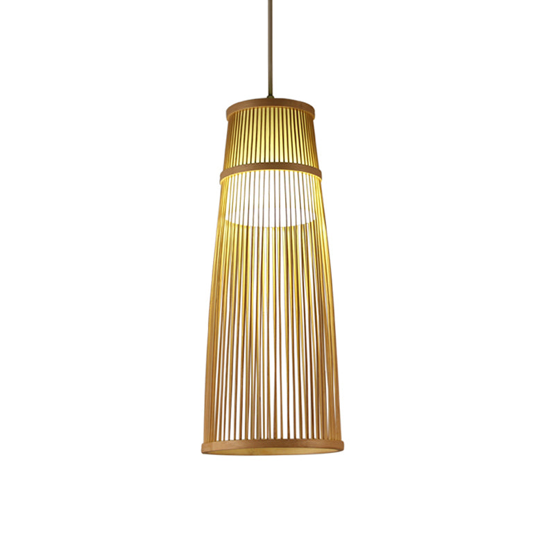 Hand-Knitted Bamboo Pendant Lighting Asian Style 1 Light Beige Hanging Lamp for Dining Room Clearhalo 'Ceiling Lights' 'Pendant Lights' 'Pendants' Lighting' 140233