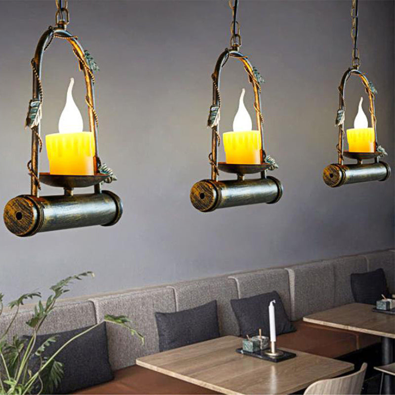 Aged Brass Arched Ceiling Pendant Light Candle Rustic Lodge Metal Suspension Lamp Antique Brass Clearhalo 'Ceiling Lights' 'Pendant Lights' 'Pendants' Lighting' 140298_8aa1e0a8-88b2-49f9-ac0e-6d3243551123